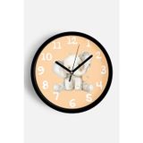 Jhaar Sevimli Fil Temalı Çocuk Odası Modern Duvar Saati - 25Cm - Önü Camlı Siyah Kasa - Sessiz Mekanizma