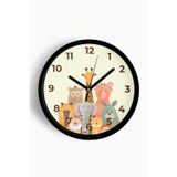 Jhaar Sevimli Hayvanlar Modern Tasarım Çocuk Odası Duvar Saati - 35Cm - Önü Camlı Siyah Kasa