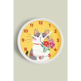 Jhaar Sevimli Kedi Çocuk Odası Duvar Saati - 30Cm - Önü Camlı Beyaz Kasa - Sessiz Mekanizma