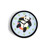 Jhaar Sevimli Panda Tasarım Çocuk Odası Duvar Saati - 35Cm - Önü Camlı Siyah Kasa - Sessiz Mekanizma
