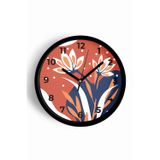 Jhaar Soyut - Bohem Çiçek Modern Duvar Saati - 25Cm - Önü Camlı Siyah Kasa - Sessiz Mekanizma