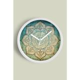 Jhaar Soyut Mandala Temalı Modern Duvar Saati - 35Cm - Önü Camlı Beyaz Kasa - Sessiz Mekanizma