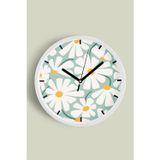 Jhaar Soyut Papatya Modern Duvar Saati - 30Cm - Önü Camlı Beyaz Kasa - Sessiz Mekanizma