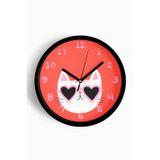 Jhaar Süslü Kedi Tasarım Modern Duvar Saati - Çocuk Odası Duvar Saati - 25Cm - Önü Camlı Siyah Kasa