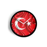 Jhaar Türk Bayrağı Temalı Dekoratif Modern Duvar Saati - 35Cm - Önü Camlı Siyah Kasa - Sessiz Mekanizma