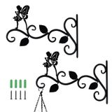 JIALAI HOME 2 Paket Asma Bitki Braketi 30,48 cm Melek Saksı Çiçek Sepetleri Saksı Kuş Besleyici Rüzgar Çanları Fenerler Veranda Bahçe Dış Mekan İç Mekan Metal Siyah