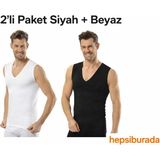 Jiber Erkek 2'li Likralı Kolsuz V Yaka Atlet Siyah-Beyaz - M - Siyah - Beyaz