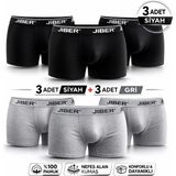Jiber Erkek Likralı Boxer 6'lı Paket 3 Siyah-3gri - Çok Renkli