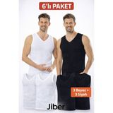 Jiber Erkek V Yaka Sıfır Kol Atlet 6'lı Paket 3 Siyah-3 Beyaz- 123 - M - Siyah - Beyaz