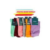 Jiber Kadın Bambu Likralı Pastel Renk Karışık Soket Çorap 6650K - 12 Adet Karışık Renk 36-40