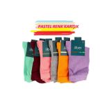 Jiber Kadın Bambu Likralı Pastel Renk Karışık Soket Çorap 6650K - 12 Adet