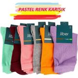 Jiber Kadın Bambu Likralı Pastel Renk Karışık Soket Çorap 6650K - 6 Adet - 36 - 40 - Renkli