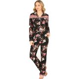 Jiber Kadın Viskon Önü Düğmeli Desenli Kışlık Pijama Takımı 3903 - 1 Adet - M - Siyah