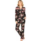Jiber Kadın Viskon Önü Düğmeli Desenli Kışlık Pijama Takımı 3903 - 1 Adet - S - Siyah