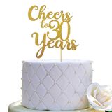 JIEEIN Cheers to 30 Years Pasta Süsü - 30. Doğum Günü / Yıl Dönümü Parti Süslemeleri - Çift Yüzlü Altın Parıltı