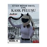 JİEKAİ MODEL-13 KASK PELUŞU-KILIFI TEK EBAT SİYAH BEYAZ DEVİL GİRL