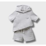 Jikko Baby Kapşonlu Kısa Kollu Erkek Bebek Tişört Şort Takım - 1 Yaş - 0-Gri