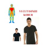 Jilly Jo Erkek Siyah Termal V Yaka Kısa Kol Atlet, 2XL Beden