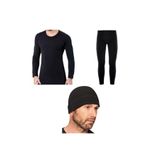 Jilly Jo Erkek Termal İç Giyim Seti, Polar Eldiven, Boyunluk, Bere, Siyah, 2XL