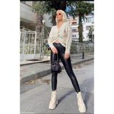 Jilly Jo Kadın Siyah Fitform Mat Deri Tayt, L Beden