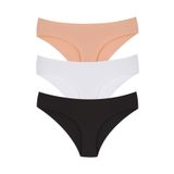 Jilly Jo Kadın Slip Külotu, Düşük Bel, Dikişsiz Lazer Kesim, 3'lü Paket, Siyah Beyaz Ten JJKLA302