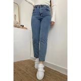 JILLY Tia Ramrod Kar Mavi Trend Mom Jeans Yüksek Bel Boyfriend Pantolon