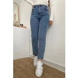 JILLY Tia Ramrod Kar Mavi Trend Mom Jeans Yüksek Bel Boyfriend Pantolon