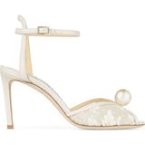 Jimmy Choo Çiçek Dantel Detaylı Şık Topuklu Sandalet - Fildişi