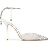 Jimmy Choo Saeda Kristal Saten Topuklu Ayakkabı - Beyaz