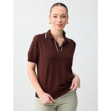 Jimmy Key Acı Kahve V Yaka Kısa Kollu Çizgi Detaylı Triko Bluz - XL