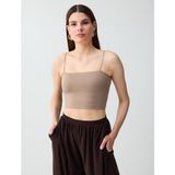 Jimmy Key Açık Kahverengi Dar Kesim Açık Yaka Kısa Örme Bralet