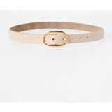 Jimmy Key Bej Oval Tokalı Deri Görünümlü Örgü Desenli Kemer - 100 cm