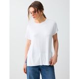Jimmy Key Beyaz Rahat Kesim Yuvarlak Yaka Düşük Omuz Örme Bluz - XL