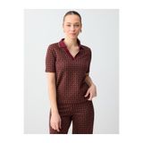 Jimmy Key Bordo Geometrik Desenli Polo Yaka Kısa Kollu Örme Bluz