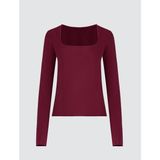 Jimmy Key Bordo Kare Yaka Dar Kesim Uzun Kollu Örme Bluz