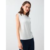 Jimmy Key Kırık Beyaz Düz Kesim Bisiklet Yaka Kolsuz Örme Bluz - 2XL