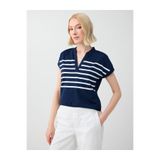 Jimmy Key Lacivert Çizgi Desenli Kolsuz V Yaka Örme Sweatshirt