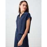 Jimmy Key Lacivert Polo Yaka Fermuar Detaylı Dokuma Bluz - XL
