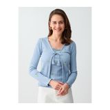 Jimmy Key Mavi Çiçek Nakışlı V Yaka Uzun Kollu Örme Hırka