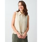 Jimmy Key Taş Keten Karışımlı Gömlek Yaka Kolsuz Bluz - XL