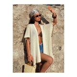 Jinx Wear Fashion Kadın Yaz Tatil Plaj Örgü Retro Etek Kol Bantlı Bikini Üstü Kimono Ceket