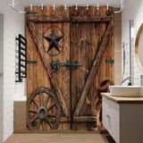 Jipusai Texas Star Western Ahır Kapısı Duş Perdesi Setleri, Ahır Kabini için, Kovboy Şapkası Botları Tekerlek RV Banyo Perdesi, Vintage Rustik Ahşap Tahta Çiftlik Evi Dekor Perde Kancalı 47 x 64 inç