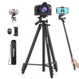 Jishane 71 inç Kamera Tripodu, Kablosuz Uzaktan Telefon Tutacağı ve Tripod Çantalı Çok Yönlü Cep Telefonu Tripodu, Hafif Taşınabilir Kamera Tripod Standı iPhone Nikon Canon Kameralarla Uyumlu
