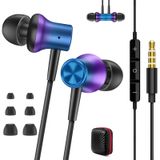 Jiunai 3,5 mm Jaklı Kulak İçi Kablolu Kulaklıklar Dahili Mikrofon Ses Kontrolü Gürültü İzole Stereo SML Kulak Uçları Manyetik Dolaşmayan Kulaklık iPhone Android Okul Öğrencileri için Gradyan Mor