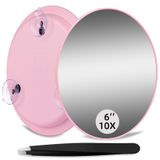 JJhxr 10X Makyaj Büyüteç Aynası, Büyük 10X Makyaj Büyütme Aynası, Yuvarlak Büyüteç Aynası, 3 Vantuzlu Kompakt 6'' Seyahat Büyüteç Aynası, 10X Elde Taşınabilir Seyahat Büyüteç Aynası ve Cımbız