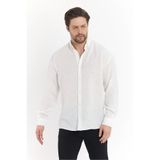 jjtech Erkek Beyaz Keten Dokulu Uzun Kollu Oversize Gömlek