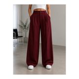 jjtech Palazzo Oversize Kesim Bordo Kadın Pantolon