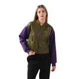 JJXX Kadın Varsity Mont, Koyu Kahve ve Mor Kollu, XS Beden
