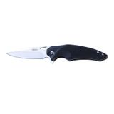 JKR10011 rulmanlı açılış bıçağı, kolu G10 renk siyah ve çelik bıçak D2 8,3 cm, kemer klipsi dahil, toplam uzunluk 19,5 cm. Kumaş kılıf ve siyah kutu dahildir.