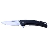 JKR10013 rulmanlı açılış bıçağı, kolu G10 siyah renkte ve çelik bıçak D2 8,3 cm, kemer klipsi dahil, toplam uzunluk 19,7 cm. Kumaş kılıf ve siyah kutu dahildir.